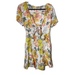 Free People Part Time Lover Floral Tie Front Mini Dress Yellow Sz 0 Beach Cutout